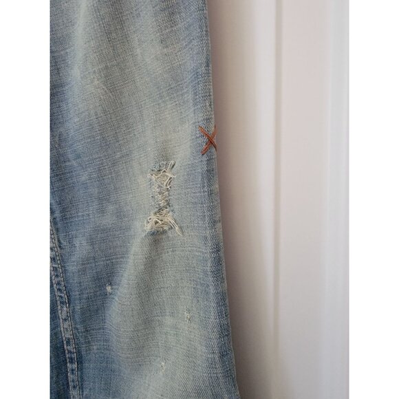 Y2K ANTIK DENIM Distressed Bootcut Low Rise Jeans Weave Pattern Women's Size 27 - Picture 6 of 12